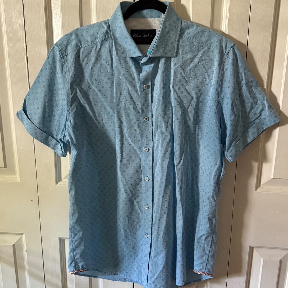 Robert Graham "Modern Americana" tailored fit Short sleeve blue button up size X
